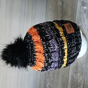 Cozy Zone Black‎ Furball Beanie Pom Pom Colorful Stripes, O/S